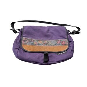 JanSport Purple Messenger Bag Floral Suede Accent Adjustable Strap 3j3